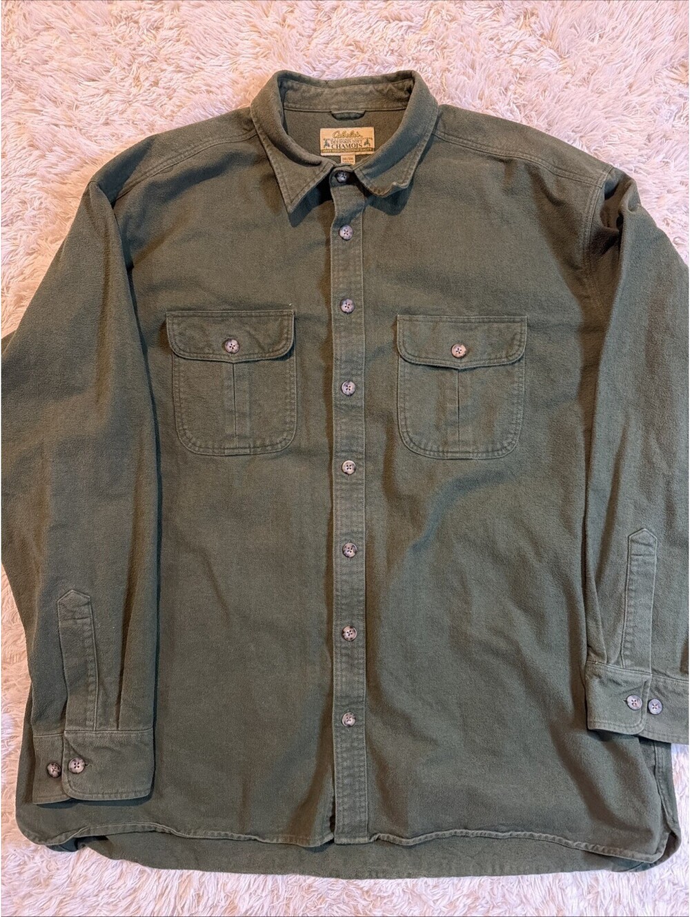 Cabela's Men's Heavyweight 100% Cotton Olive Green Button Up